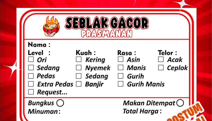 Desain Kertas Pesanan Seblak